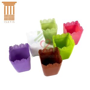 Ghiveci patrat din plastic nr 1 dantelat diverse culori
