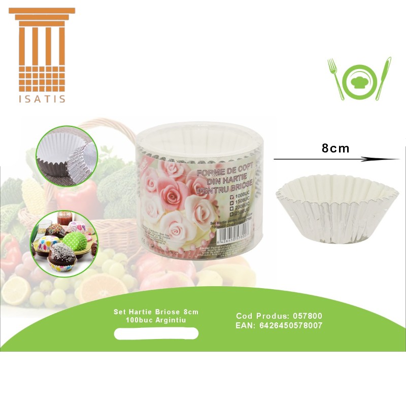 SET HARTIE BRIOSE 8CM 100BUC ARGINTIU