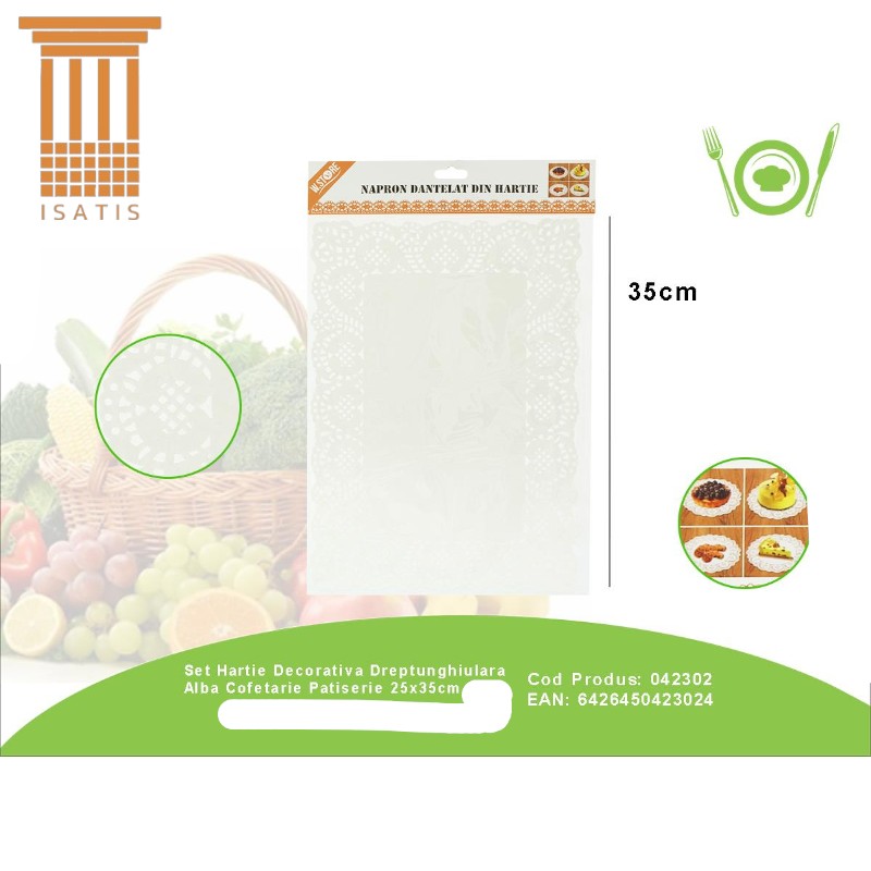 SET HARTIE DECORATIVA DREPTUNGHIULARA ALBA COFETARIE PATISERIE 25X35CM
