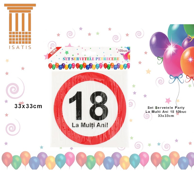 SET SERVETELE PARTY LA MULTI ANI 18 10BUC 33X33CM