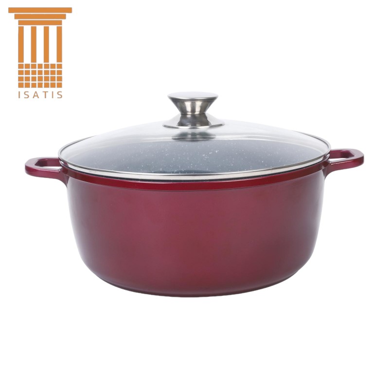 Cratita din aluminiu, cu ceramica, cu capac din sticla, pentru prepararea gemului, sosului din tomate, 28cm, Grunberg
