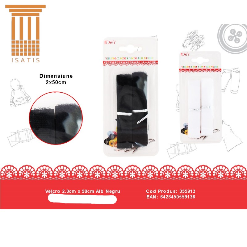 VELCRO 2.0CM X 50CM ALB NEGRU